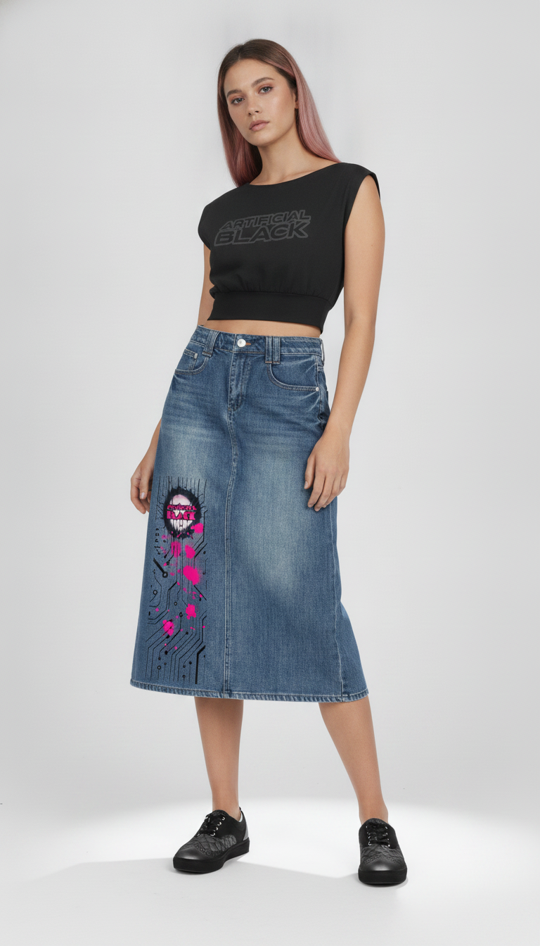 Women’s Artificial.Black Logo Boatneck Raw Edge Crop T