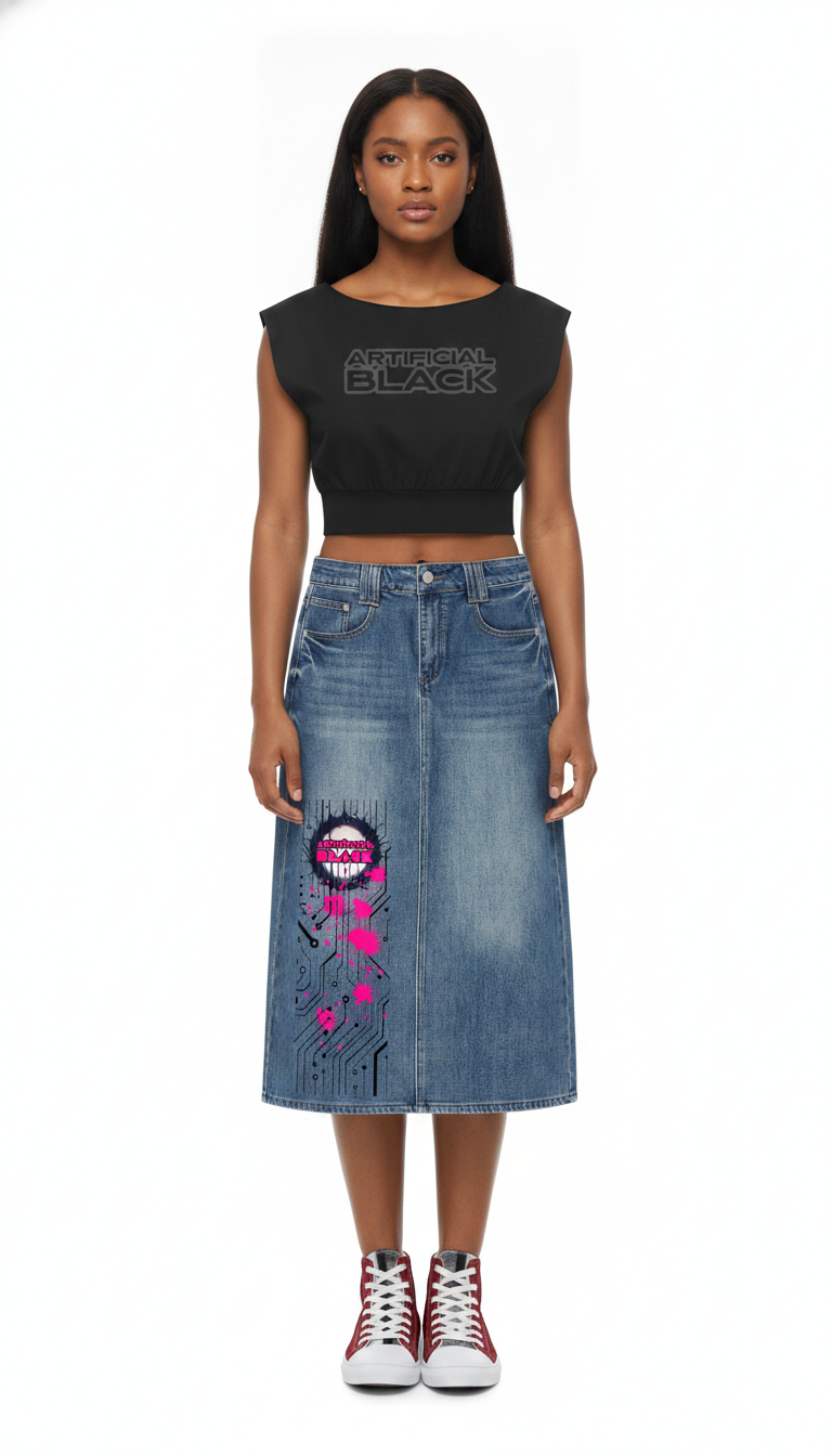 Women’s Artificial.Black Logo Boatneck Raw Edge Crop T