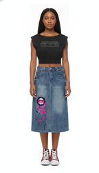 Women’s Artificial.Black Logo Boatneck Raw Edge Crop T