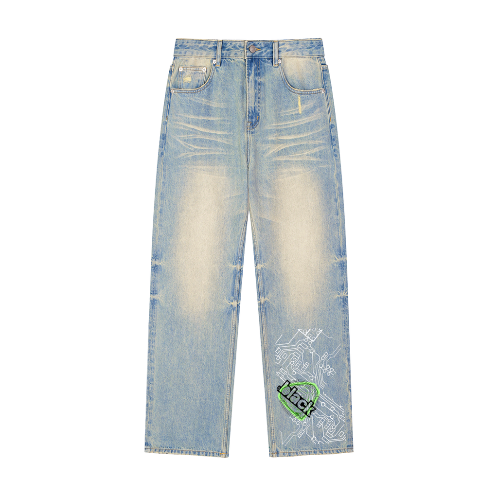 Sun Fade Raw Hem Denim Jeans