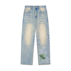 Sun Fade Raw Hem Denim Jeans