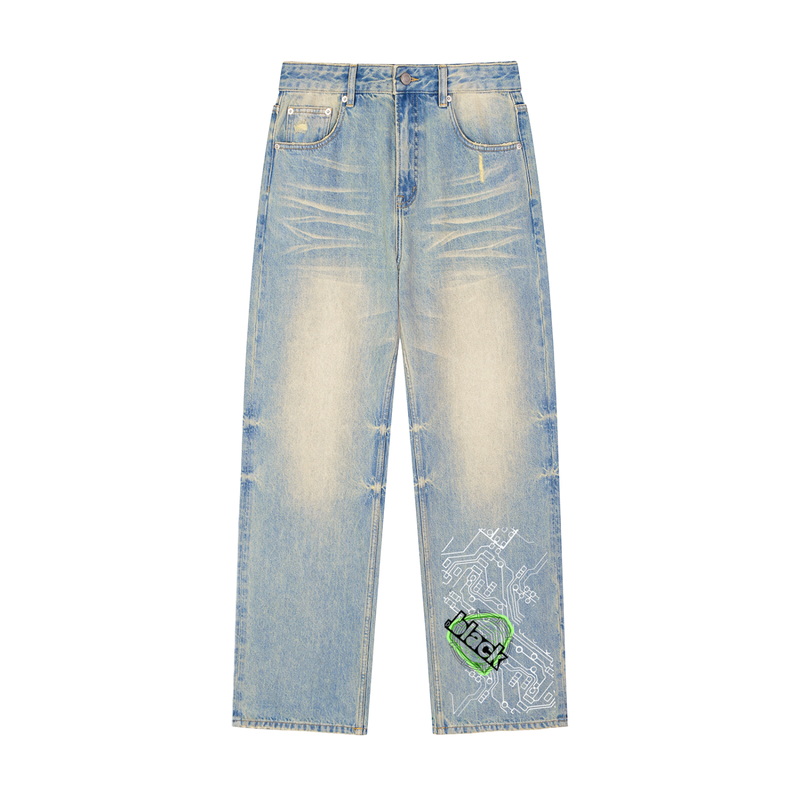 Sun Fade Raw Hem Denim Jeans