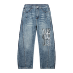 Unisex Vintage Wash Barrel Leg Digital Denim