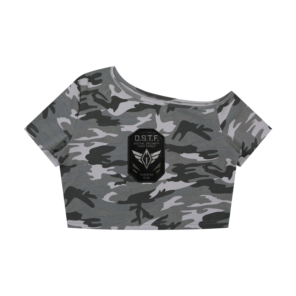 Women's D.S.T.F. Boot Camp Off-Shoulder Crop Camo T