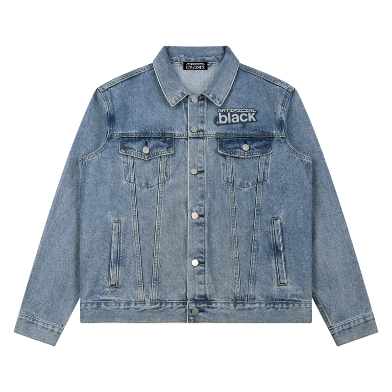 Unisex Artificial Black Logo Classic Denim Jacket