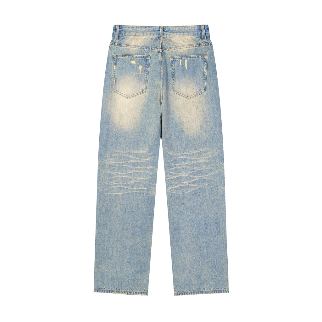 Moon Fade Raw Hem Denim Jeans