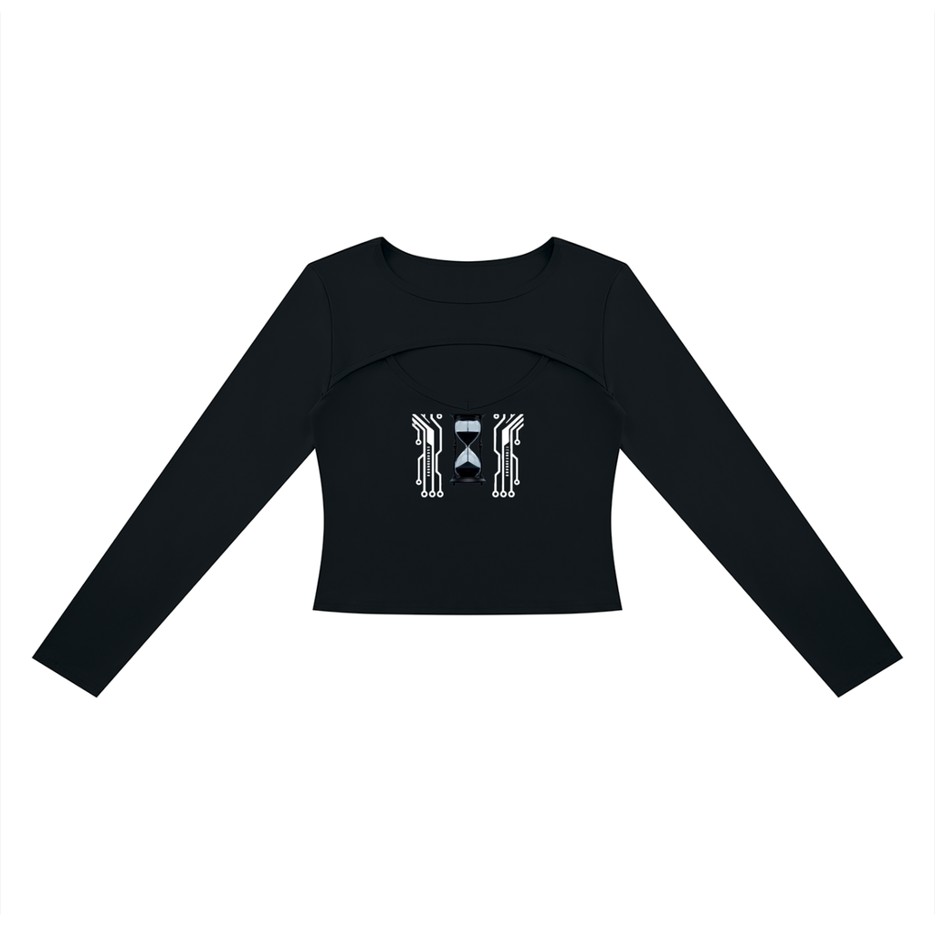 T-shirt à manches longues pour femme, ajouré, motif numérique sablier
