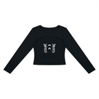 T-shirt à manches longues pour femme, ajouré, motif numérique sablier