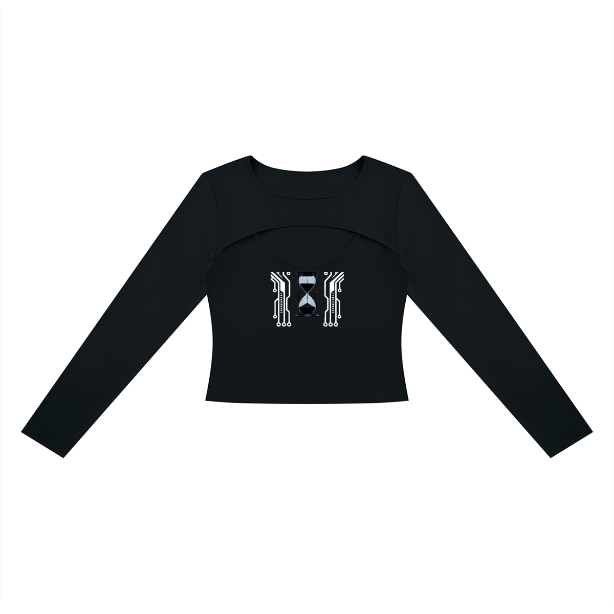 T-shirt à manches longues pour femme, ajouré, motif numérique sablier