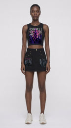 A.B. Neon Studded City Denim Mini Skirt
