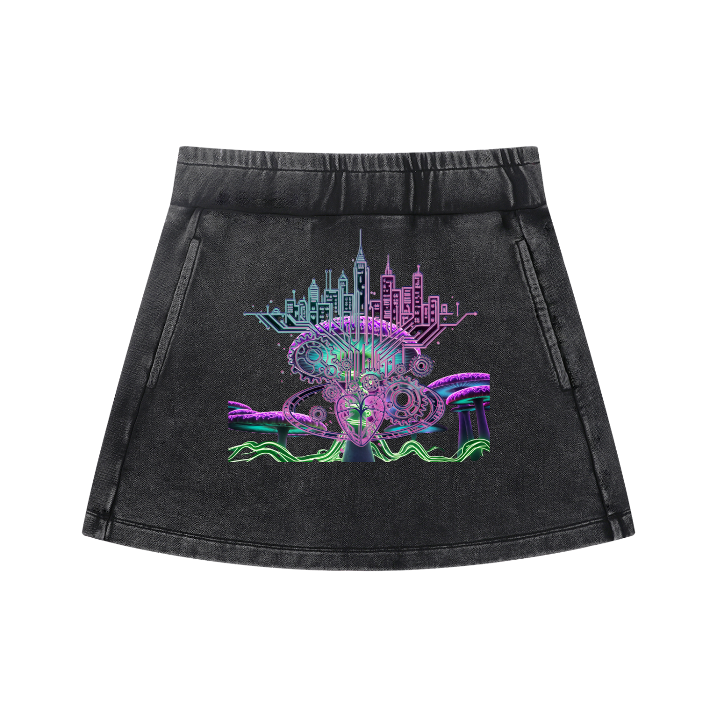 Women's Mineral Wash Mushroom City Mini Skirt