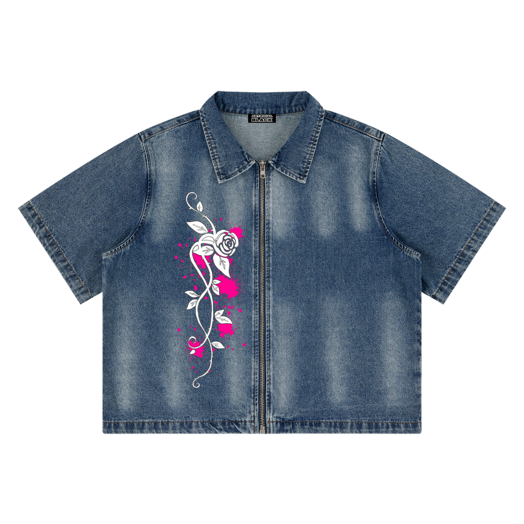 Unisex Vintage Washed Full-Zip Denim Shirt