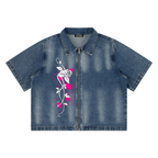 Unisex Vintage Washed Full-Zip Denim Shirt