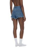 Short en jean taille haute pour femme, délavage vintage amélioré numériquement
