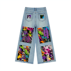 Women’s Artificial Expressions Paint Washed Wide Leg Jeans