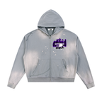 Sun Fade Frayed Raw Edge Fleece Zip Hoodie