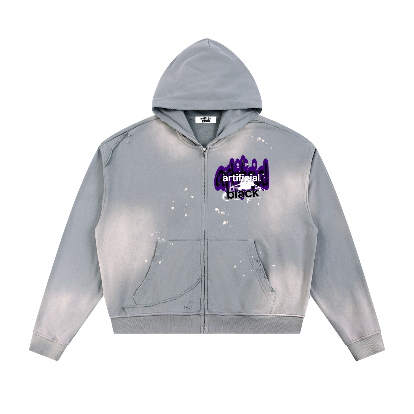 Sun Fade Frayed Raw Edge Fleece Zip Hoodie