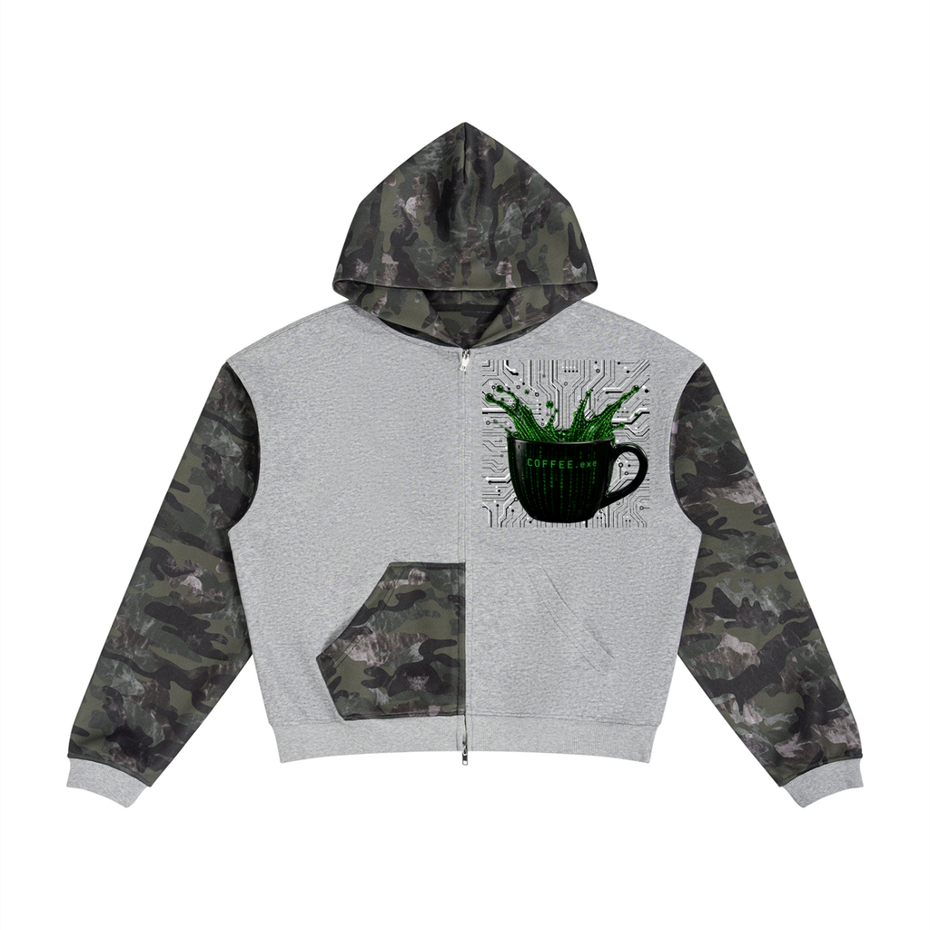 Unisex Coffee & Camo Full Zip Hoodie