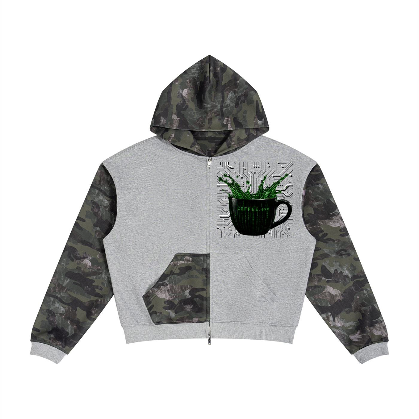 Unisex Coffee & Camo Full Zip Hoodie