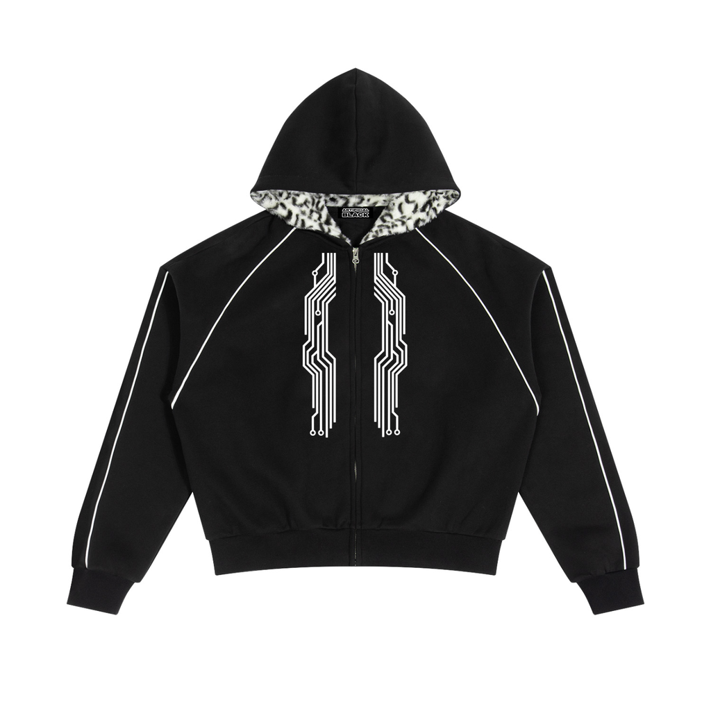 Unisex Boxy Fleece Piping Full Zip Hoodie