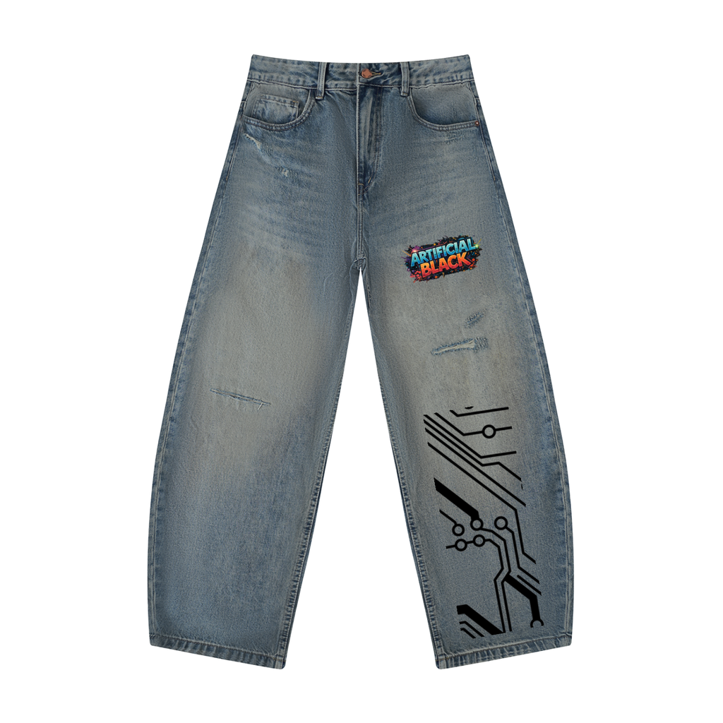 Men's Distressed Barrel Leg Jeans