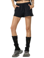 Snow Washed Raw Edge Drawstring Shorts