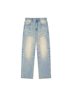 Sun Fade Raw Hem Denim Jeans