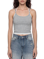 Diamond Line Contrast Binding Halter Tank Top