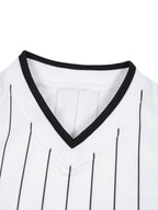 Unisex Striped Loose V-Neck T-Shirt