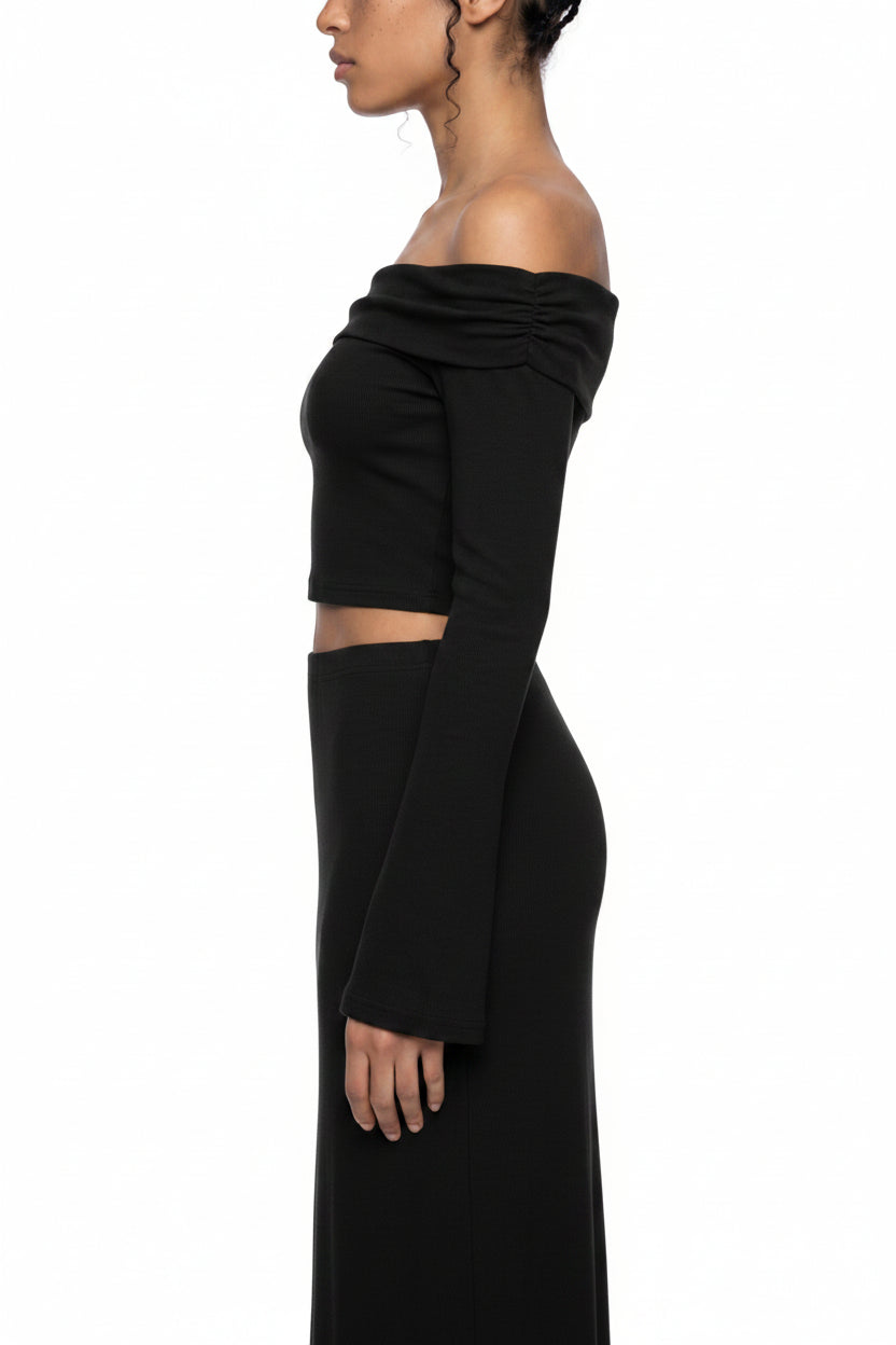 Women's Off-the-Shoulder Bell Sleeve Crop T-Shirt