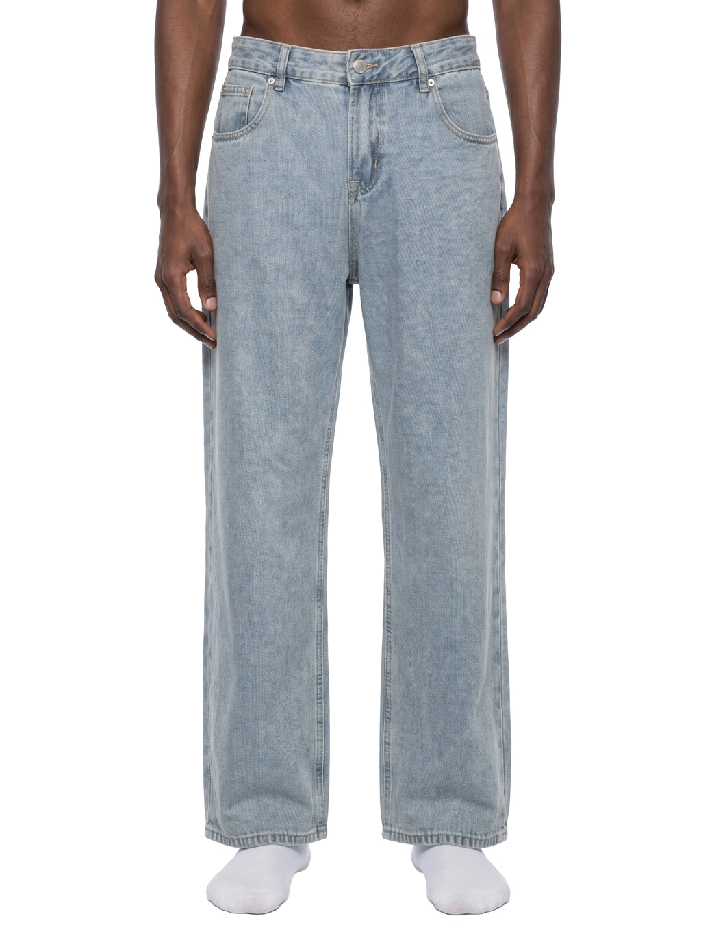 Digitally Enhanced Vintage Wash Straight Leg Jeans