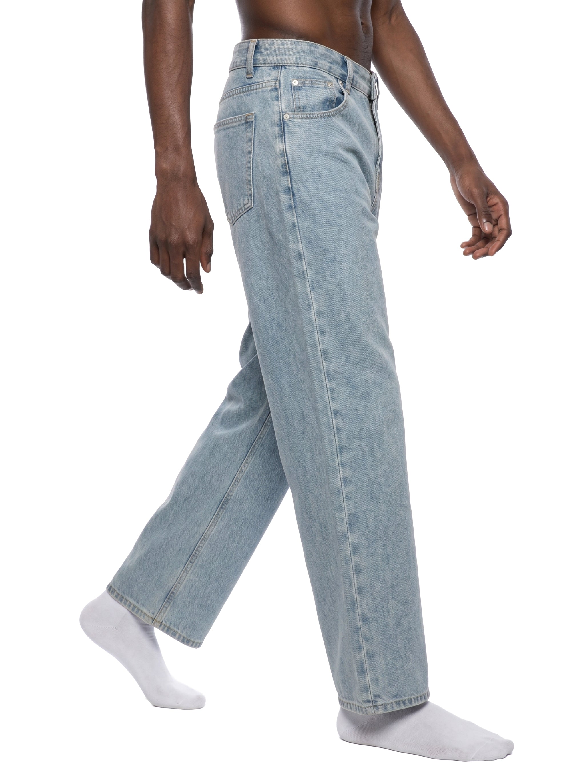Digitally Enhanced Vintage Wash Straight Leg Jeans