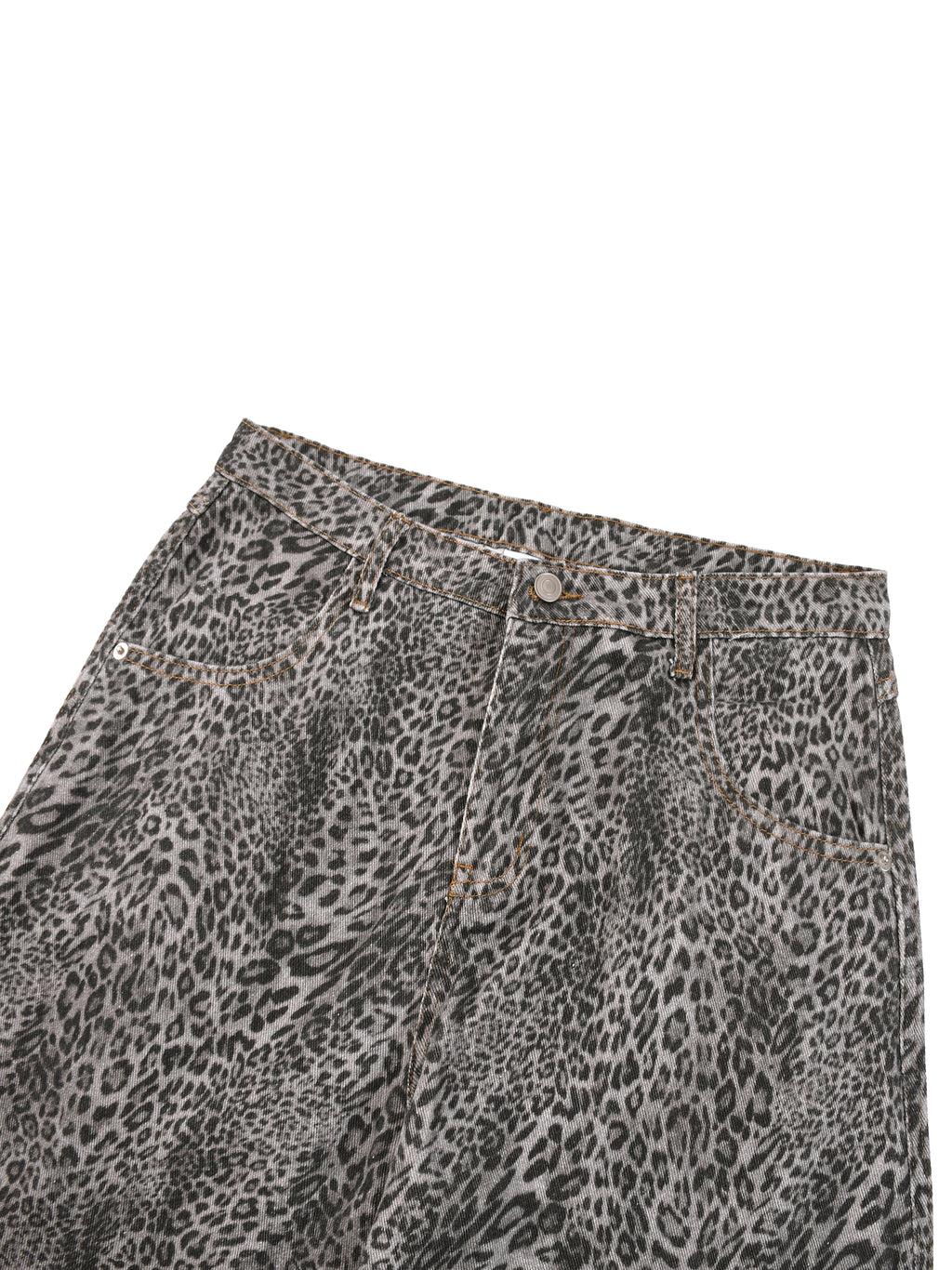 Jeans unisexe coupe large délavé imprimé léopard