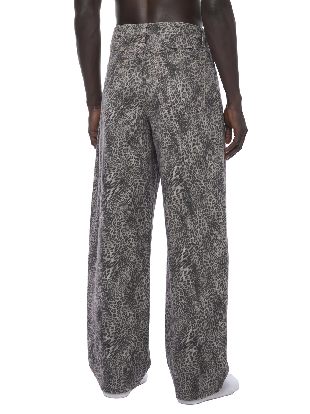 Jeans unisexe coupe large délavé imprimé léopard