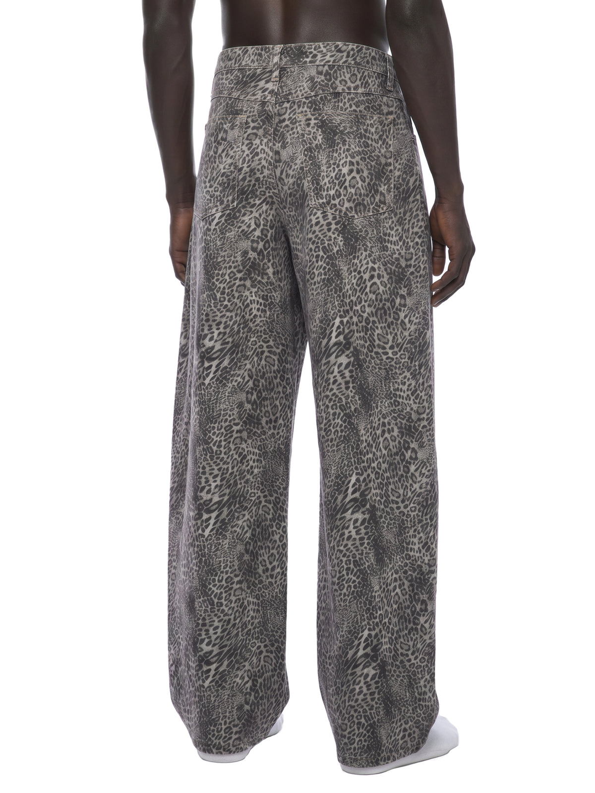 Jeans unisexe coupe large délavé imprimé léopard