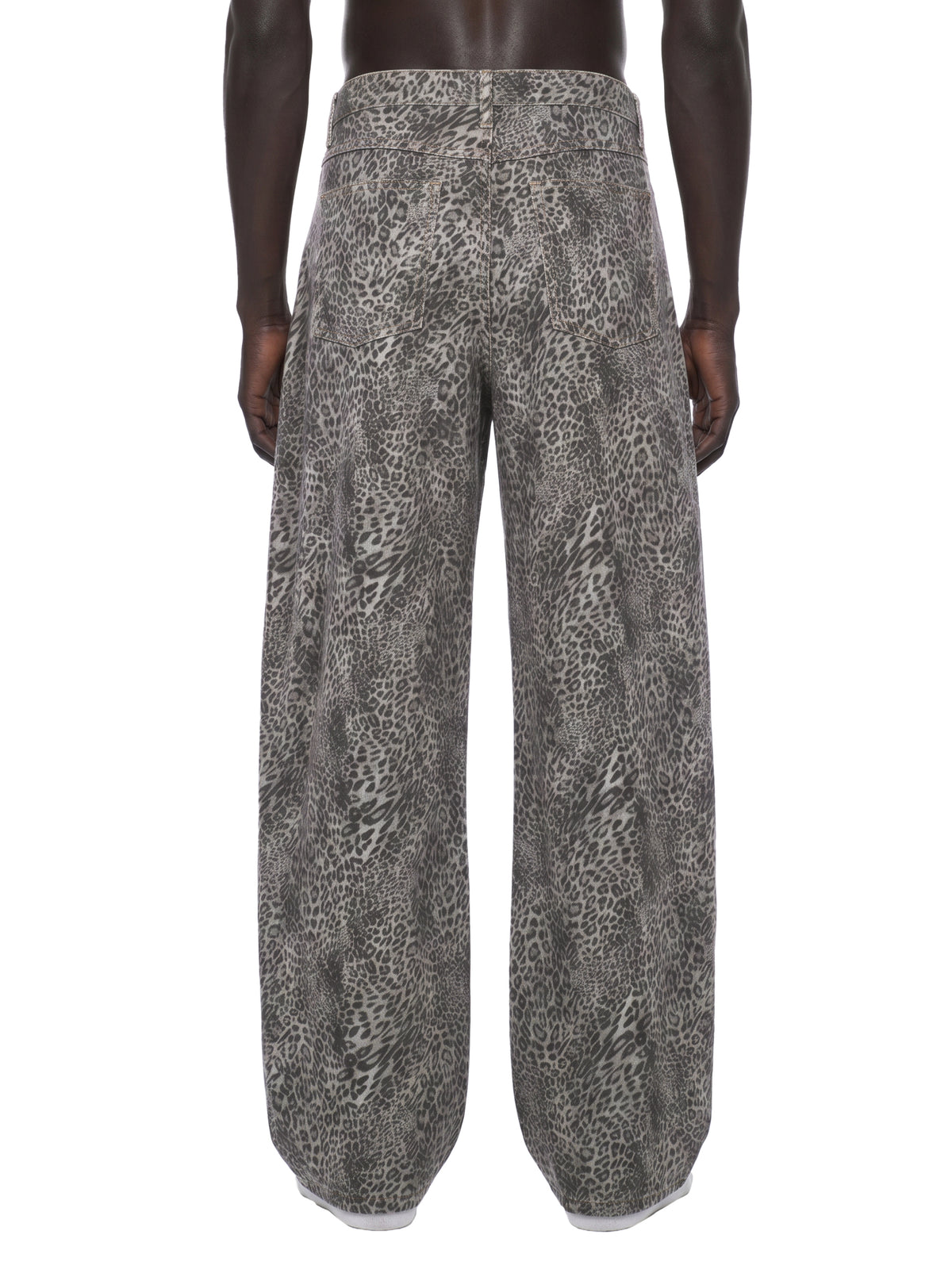 Unisex Vintage Wash Leopard Wide Leg Jeans