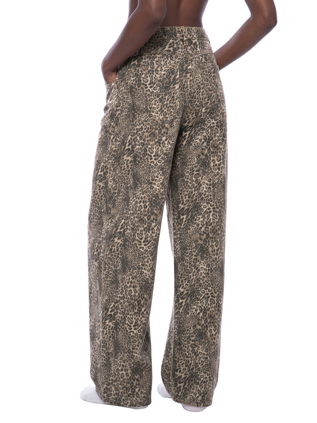 Jeans unisexe coupe large délavé imprimé léopard