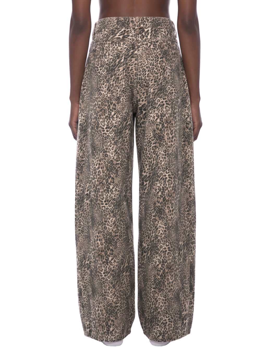 Jeans unisexe coupe large délavé imprimé léopard