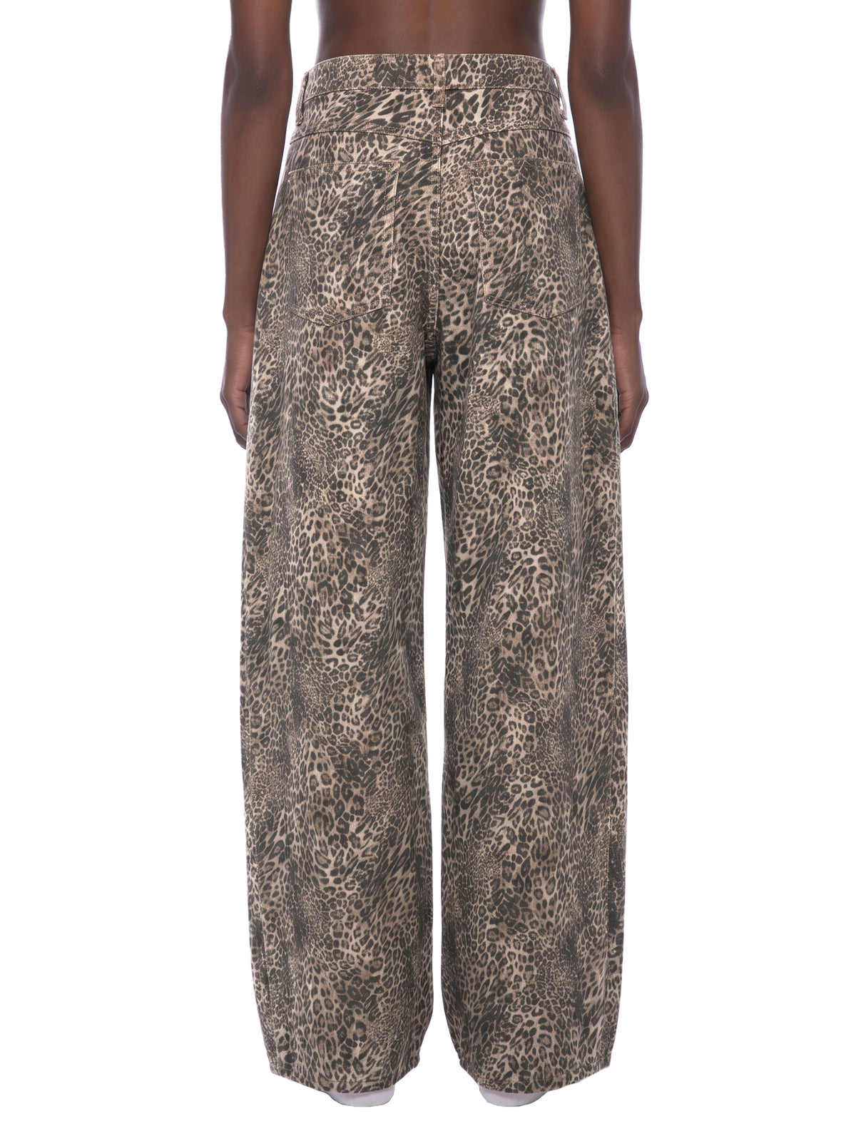 Jeans unisexe coupe large délavé imprimé léopard