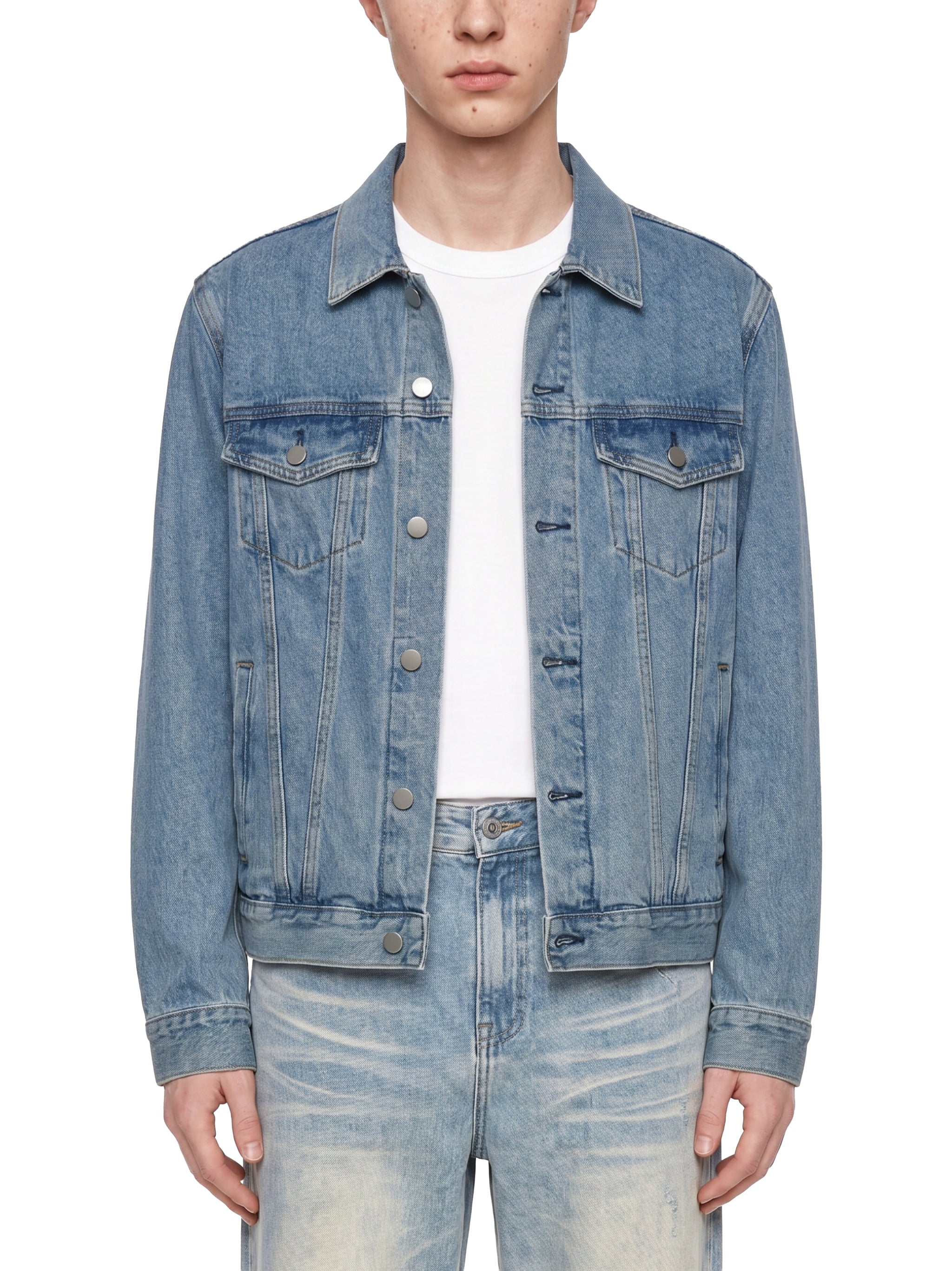 Unisex Vintage Wash Artificial Classic Digital Denim Jacket