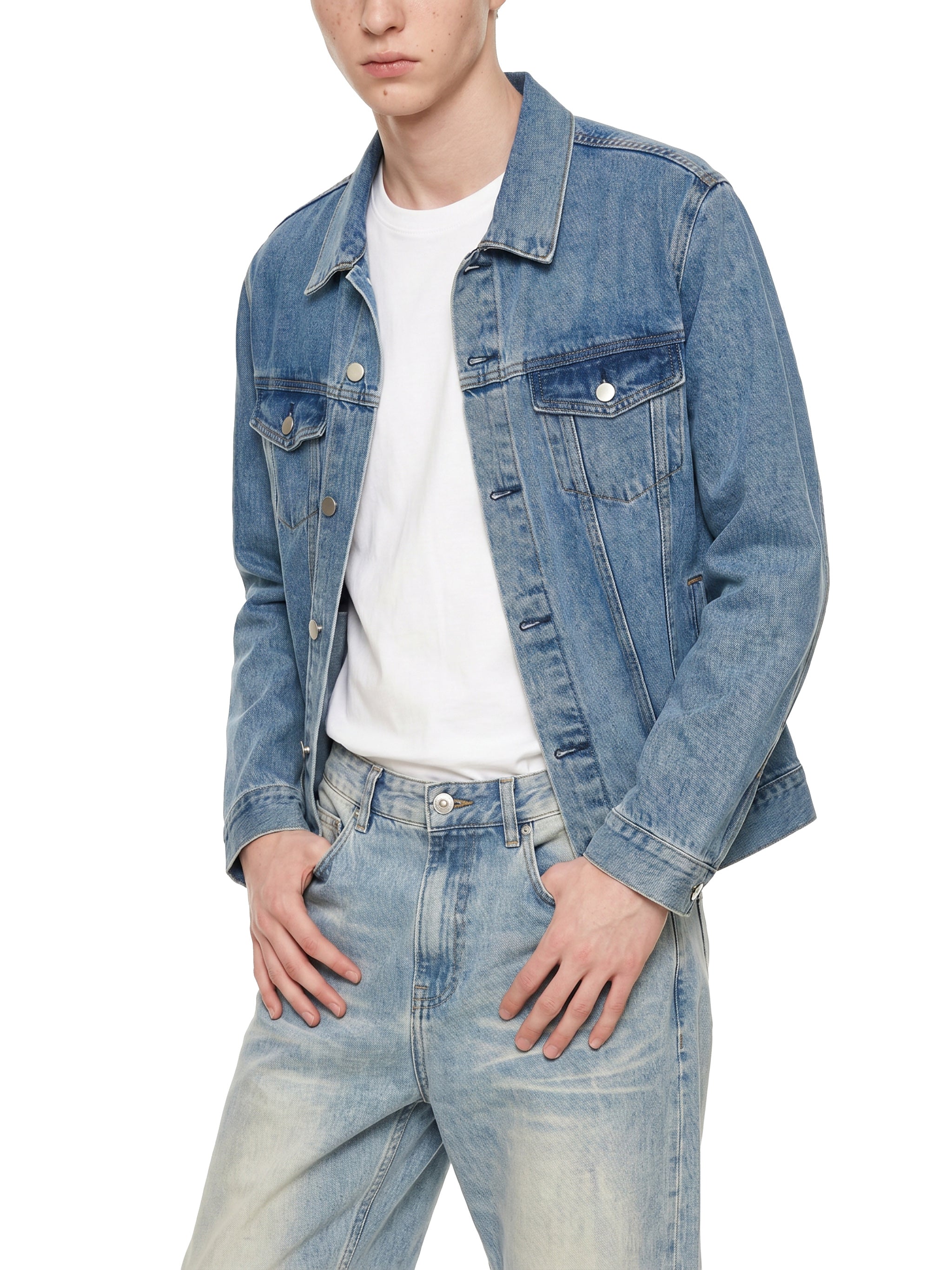 Unisex Vintage Wash Artificial Classic Digital Denim Jacket