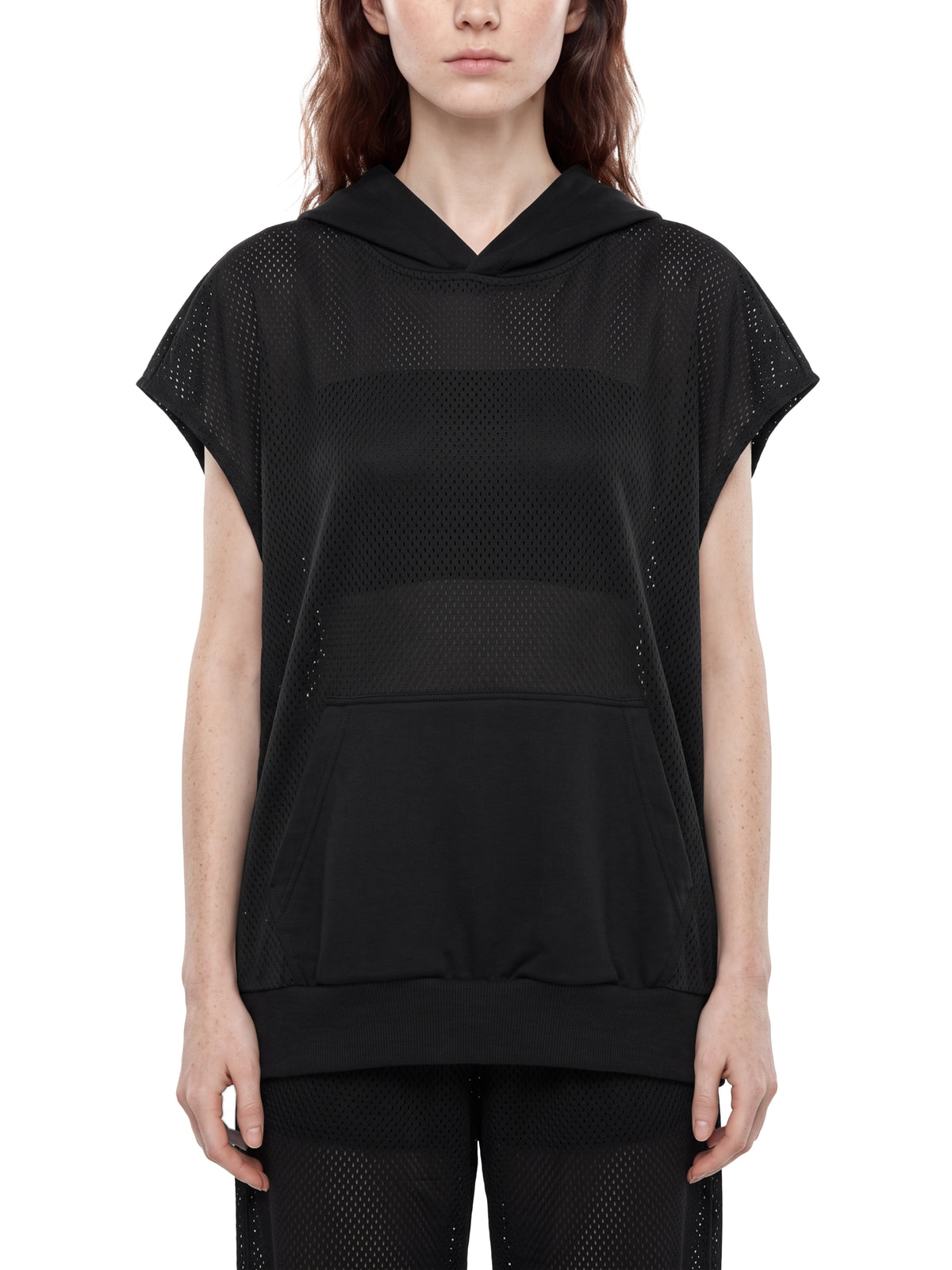 Unisex Artificial Athletics Mesh Sleeveless Hoodie