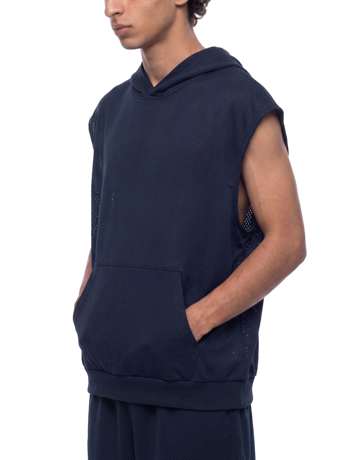 Unisex Artificial Athletics Mesh Sleeveless Hoodie