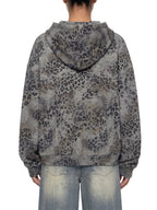 Unisex Vintage Wash Leopard Full Zip Hoodie