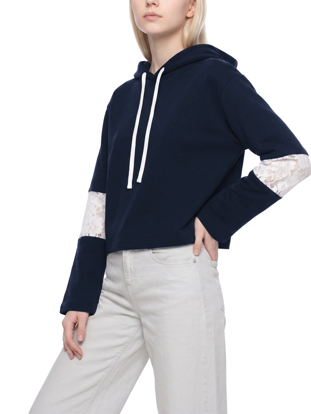 Women’s Cropped time Vines & Lace-Panel Hoodie