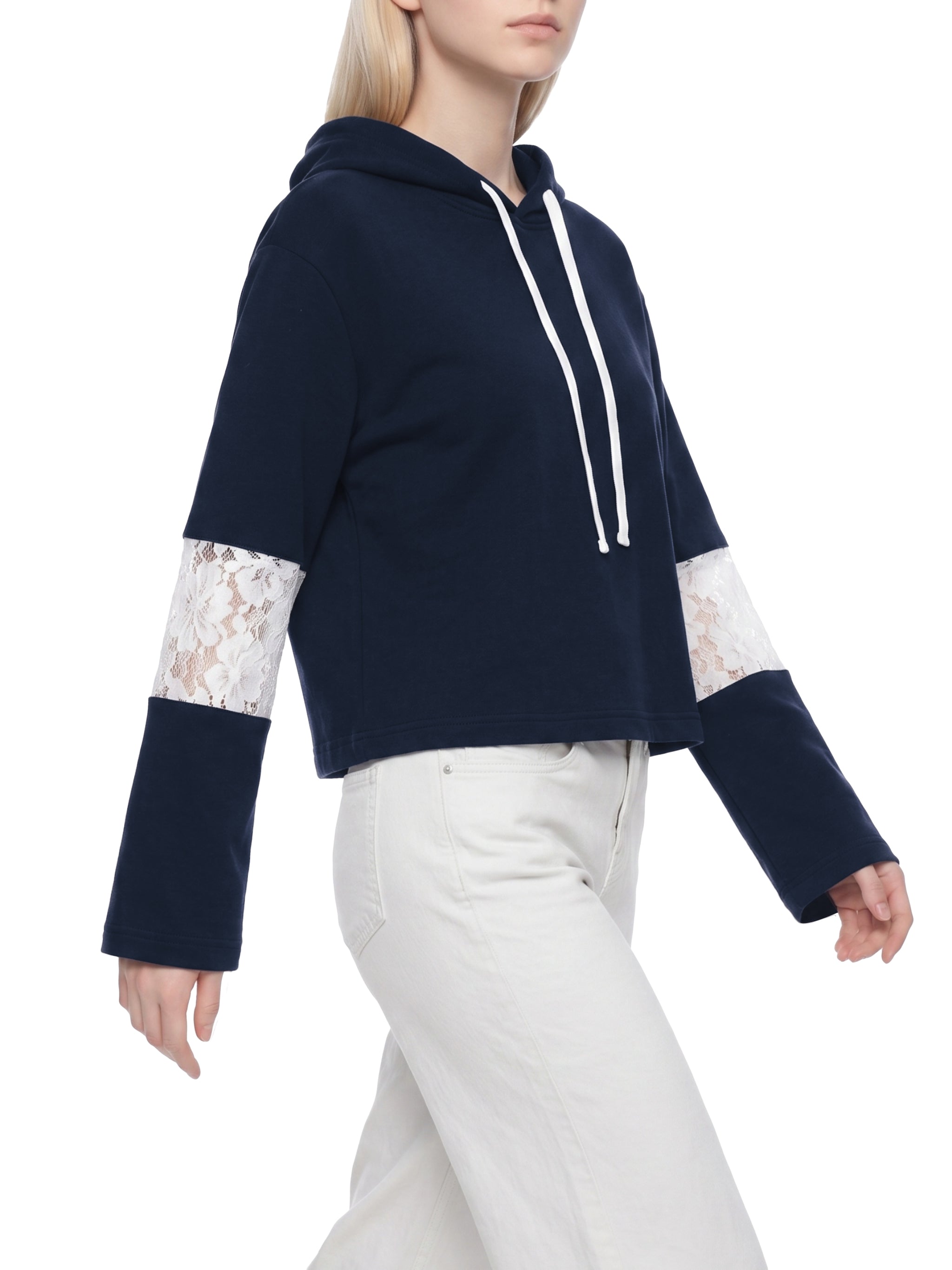 Women’s Cropped time Vines & Lace-Panel Hoodie