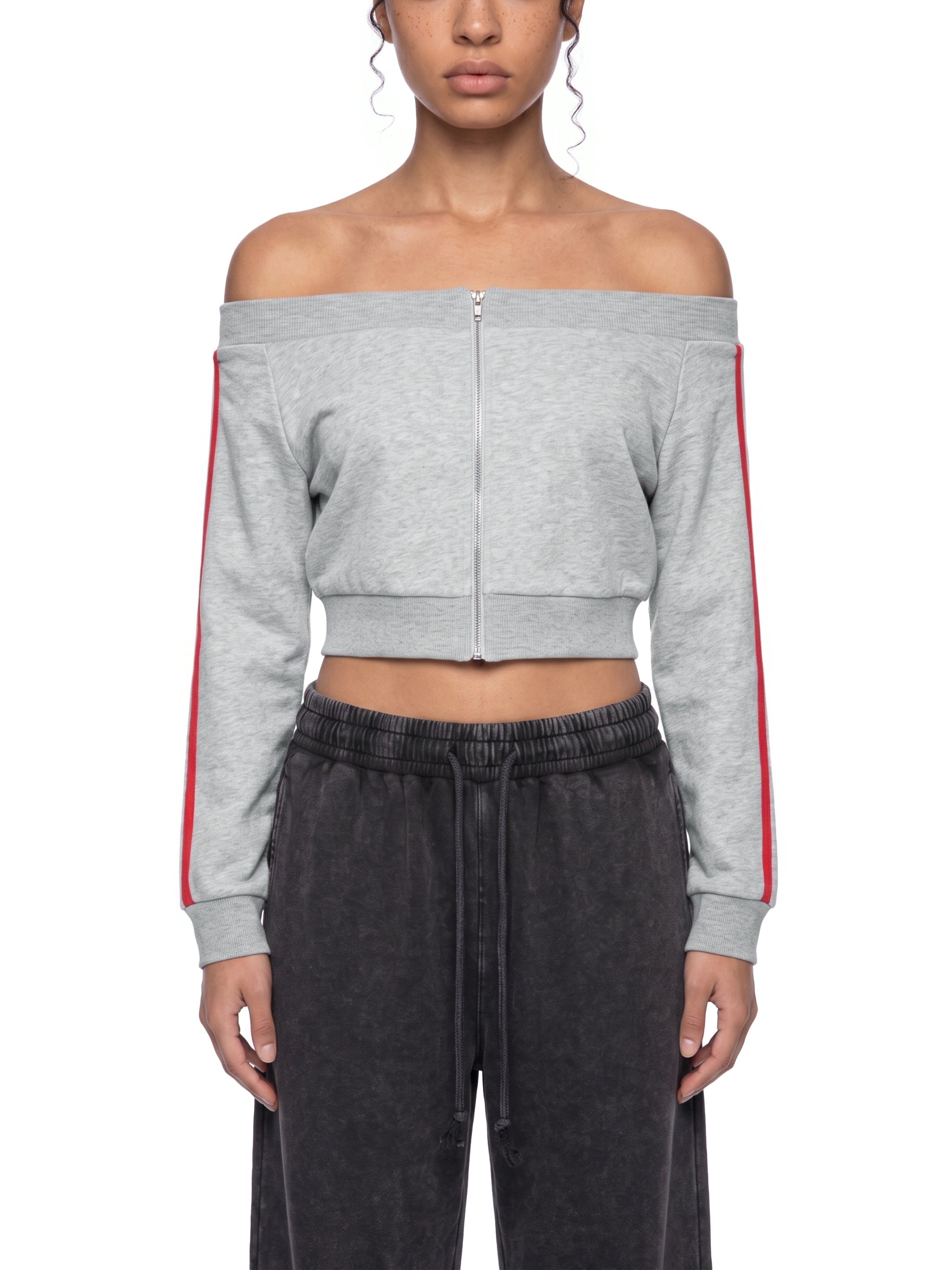 Women's Off-Shoulder Full Zip Hoodie