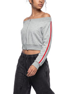 Women's Off-Shoulder Full Zip Hoodie