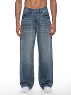 Men's Vintage Wash Straight Leg Denim Jeans
