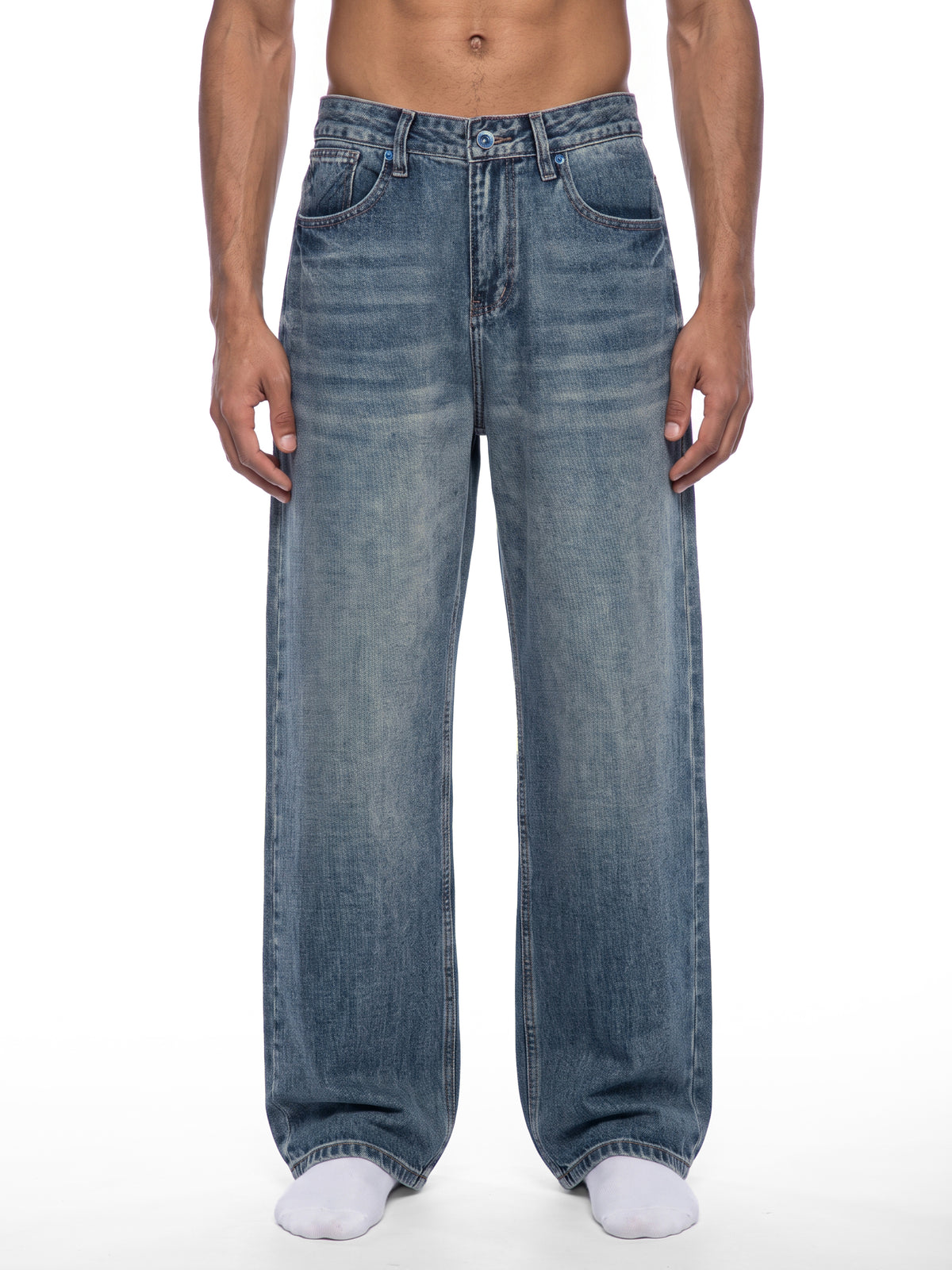 Men's Vintage Wash Straight Leg Denim Jeans